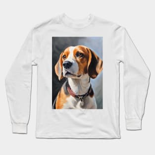 Cute Beagle Dog Breed Oil Painting Long Sleeve T-Shirt